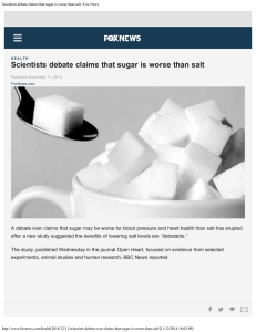Scientists debate claims that sugar is worse than salt