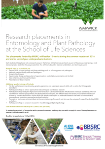 Research placements in Entomology and Plant Pathology