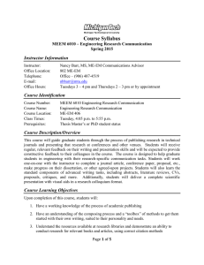 Course Syllabus Instructor Information MEEM 6010 – Engineering Research Communication