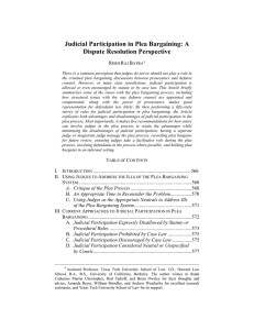 Judicial Participation in Plea Bargaining: A Dispute Resolution Perspective R B