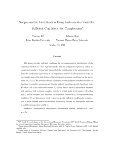 Nonparametric Identification Using Instrumental Variables: Sufficient Conditions For Completeness ∗ Yingyao Hu
