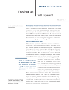Fusing at full speed Managing merger integration for maximum value