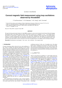 Astronomy Astrophysics Coronal magnetic field measurement using loop oscillations observed by Hinode/EIS