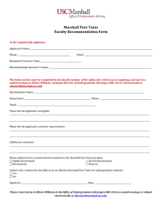 Marshall Peer Tutor Faculty Recommendation Form