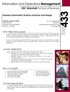 Management USC Marshall Business Information Systems Analysis and Design