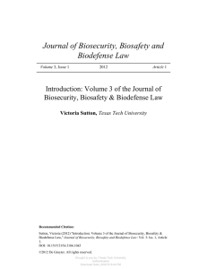 Journal of Biosecurity, Biosafety and Biodefense Law Biosecurity, Biosafety &amp; Biodefense Law