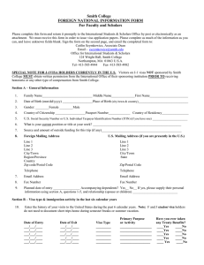 Smith College FOREIGN NATIONAL INFORMATION FORM For Faculty and Scholars