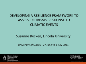 DEVELOPING A RESILIENCE FRAMEWORK TO ASSESS TOURISMS’ RESPONSE TO CLIMATIC EVENTS