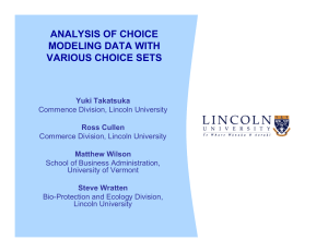 ANALYSIS OF CHOICE MODELING DATA WITH VARIOUS CHOICE SETS