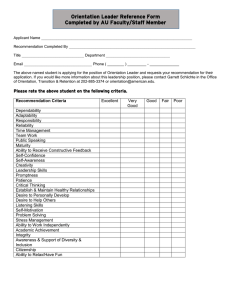 Orientation Leader Reference Form Completed by AU Faculty/Staff Member