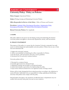 University Policy:  Policy on Policies