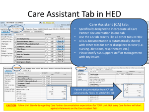 Care Assistant Tab in HED Care Assistant (CA) tab: