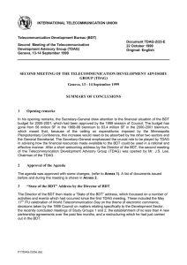 INTERNATIONAL TELECOMMUNICATION UNION Telecommunication Development Bureau (BDT) Document TDAG-2/23-E
