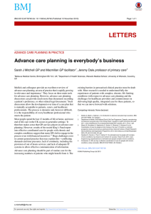 Advance care planning is everybody’s business ADVANCE CARE PLANNING IN PRACTICE