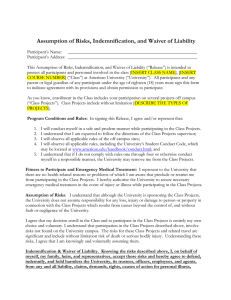 Assumption of Risks, Indemnification, and Waiver of Liability