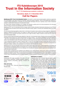 Trust in the Information Society ITU Kaleidoscope 2015 Call for Papers The 7