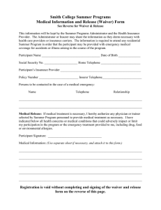 Smith College Summer Programs Medical Information and Release (Waiver) Form