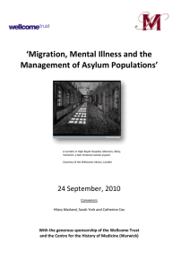 ‘Migration, Mental Illness and the Management of Asylum Populations’ University of Warwick