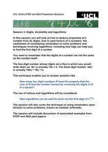 Session 3: Digits, divisibility and logarithms