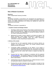 Role of Module Coordinator  UCL DEPARTMENT OF MECHANICAL
