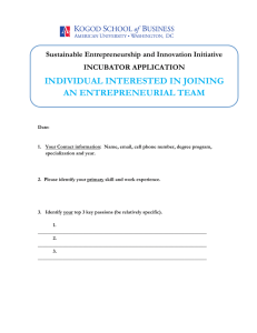 INDIVIDUAL INTERESTED IN JOINING AN ENTREPRENEURIAL TEAM Sustainable Entrepreneurship and Innovation Initiative