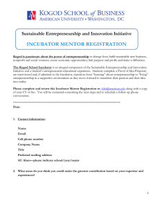 INCUBATOR MENTOR REGISTRATION Sustainable Entrepreneurship and Innovation Initiative