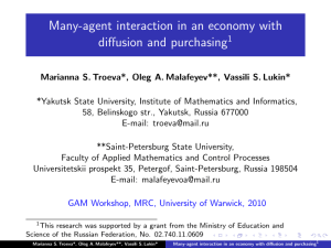 Many-agent interaction in an economy with diffusion and purchasing