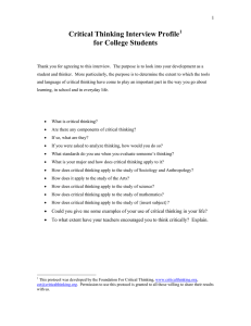 Critical Thinking Interview Profile  for College Students 1