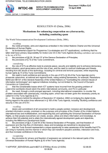 WTDC-06  RESOLUTION 45 (Doha, 2006) Mechanisms for enhancing cooperation on cybersecurity,