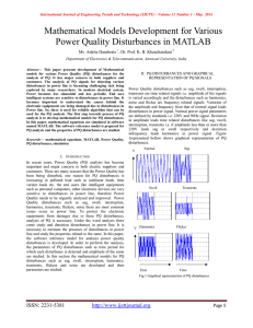 Mathematical Models Development for Various Power Quality Disturbances in MATLAB