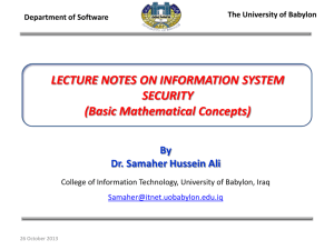 LECTURE NOTES ON INFORMATION SYSTEM SECURITY (Basic Mathematical Concepts)