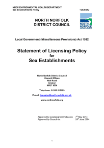 Statement of Licensing Policy Sex Establishments  NORTH NORFOLK