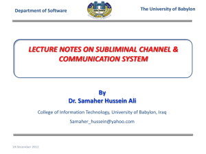 LECTURE NOTES ON SUBLIMINAL CHANNEL &amp; COMMUNICATION SYSTEM  By