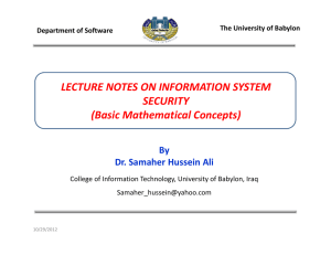 LECTURE NOTES ON INFORMATION SYSTEM  SECURITY (Basic Mathematical Concepts) By