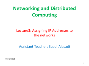 Networking and Distributed Computing  Lecture3: Assigning IP Addresses to