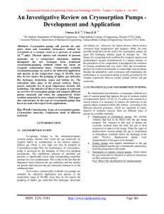 An Investigative Review on Cryosorption Pumps - Development and Application Vismay.K.G , Vinay.K.B