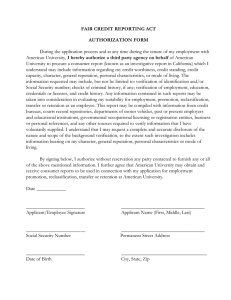FAIR CREDIT REPORTING ACT AUTHORIZATION FORM