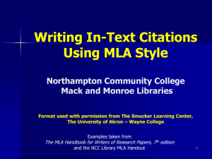 Writing In-Text Citations Using MLA Style Northampton Community College Mack and Monroe Libraries