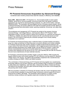Press Release  PV Powered Announces Acquisition by Advanced Energy