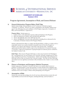 Program Agreement, Assumption of Risk, and General Release  COMMUNITY OF SCHOLARS