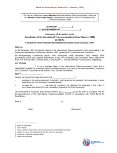 Model of Instrument of Accession – (Geneva, 1992) [STATE OF ...........................]