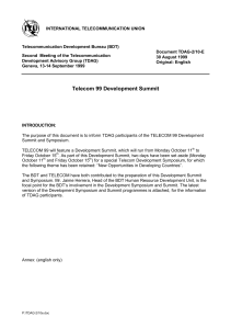 INTERNATIONAL TELECOMMUNICATION UNION Telecommunication Development Bureau (BDT) Document TDAG-2/10-E