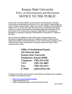Kansas State University NOTICE TO THE PUBLIC  Policy on Discrimination and Harassment