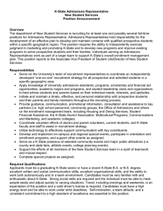 K-State Admissions Representative New Student Services Position Announcement Overview