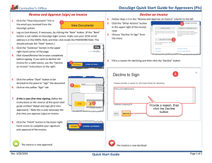 DocuSign Quick Start Guide for Approvers (PIs) Decline an Invoice