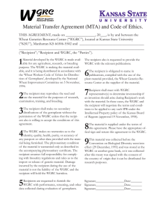Material Transfer Agreement (MTA) and Code of Ethics.