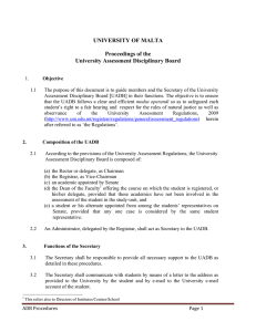 UNIVERSITY OF MALTA Proceedings of the University Assessment Disciplinary Board