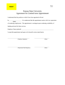 Kansas State University Agreement for Limited term Appointment