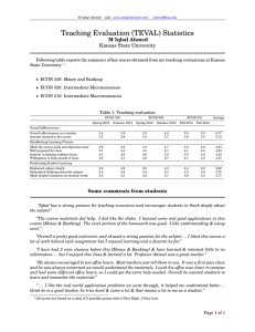Teaching Evaluation (TEVAL) Statistics M Iqbal Ahmed Kansas State University