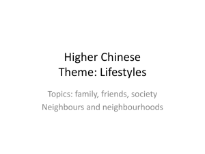 Higher Chinese Theme: Lifestyles Topics: family, friends, society Neighbours and neighbourhoods